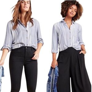 Anthropologie Maeve Chatham Relaxed Blue Striped Button Down Shirt Size L #1960